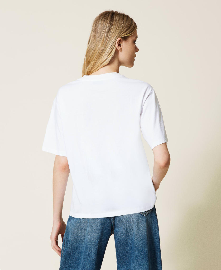 T-shirt con ricamo di paillettes Bianco Donna 222TP2570-03