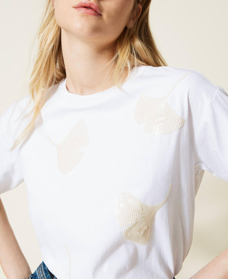 T-shirt con ricamo di paillettes Bianco Donna 222TP2570-05