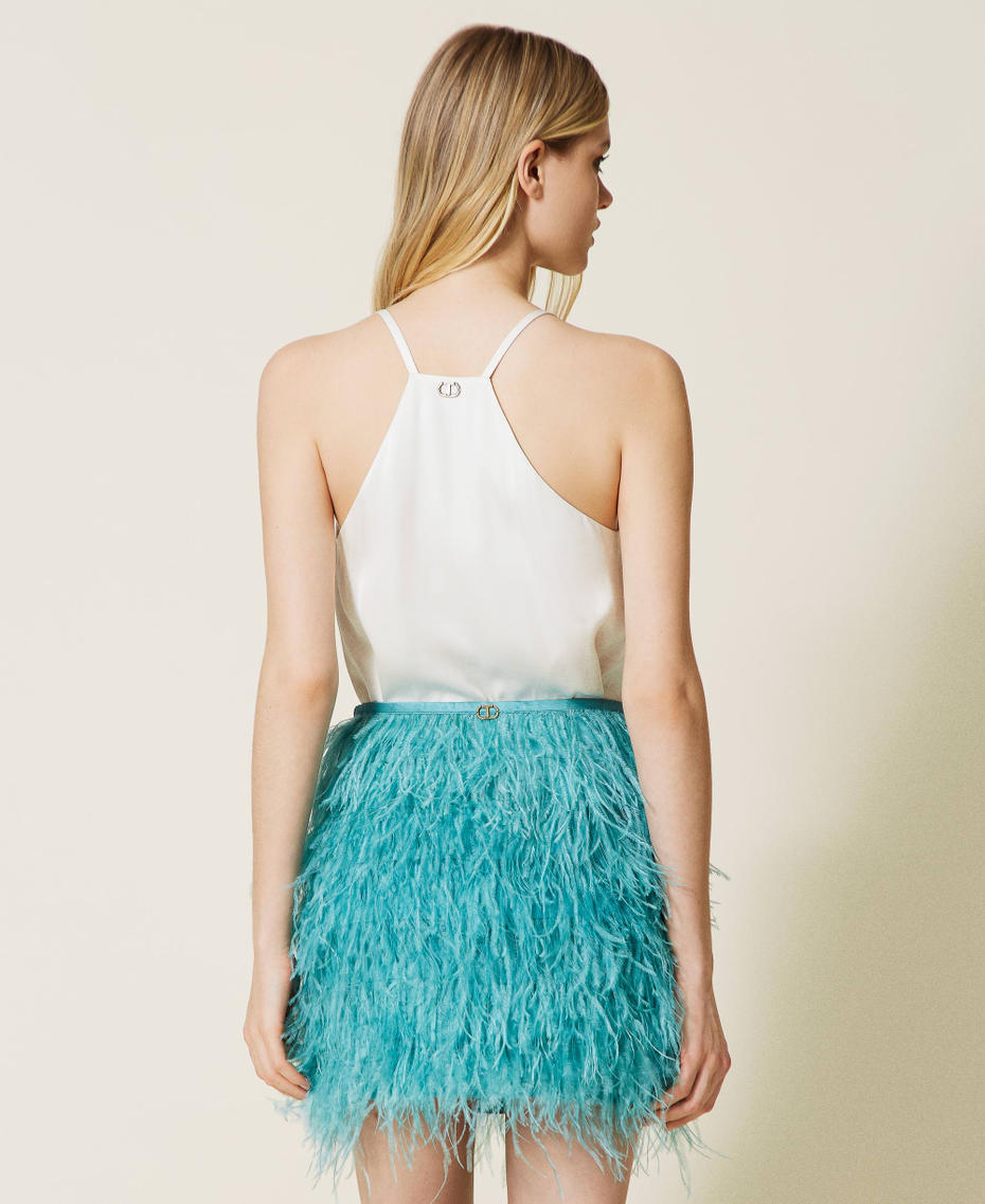 Satin miniskirt with feathers "Bristol” Blue Woman 222TP2601-04