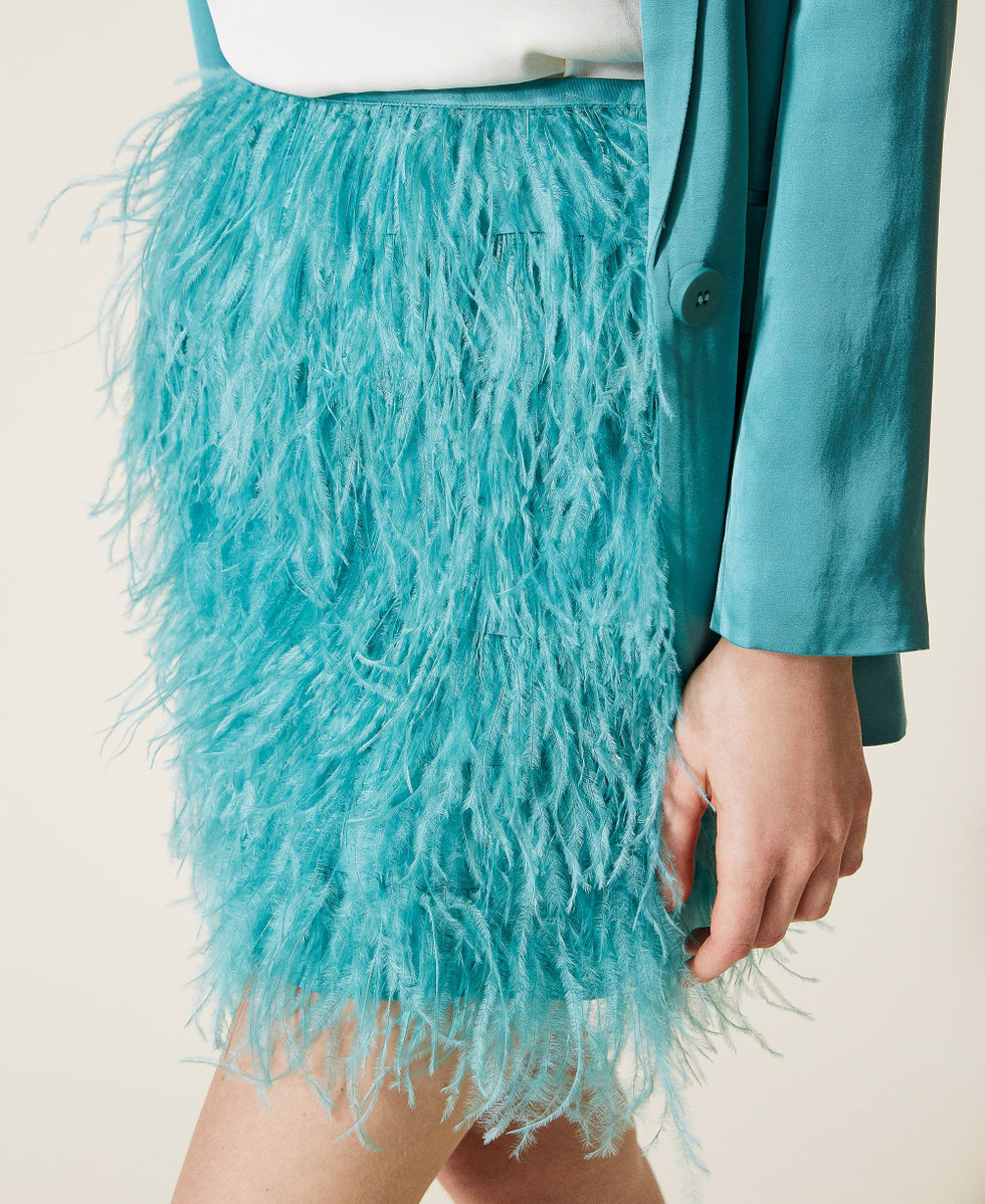 Mini jupe en satin avec plumes Femme Bleu TWINSET Milano