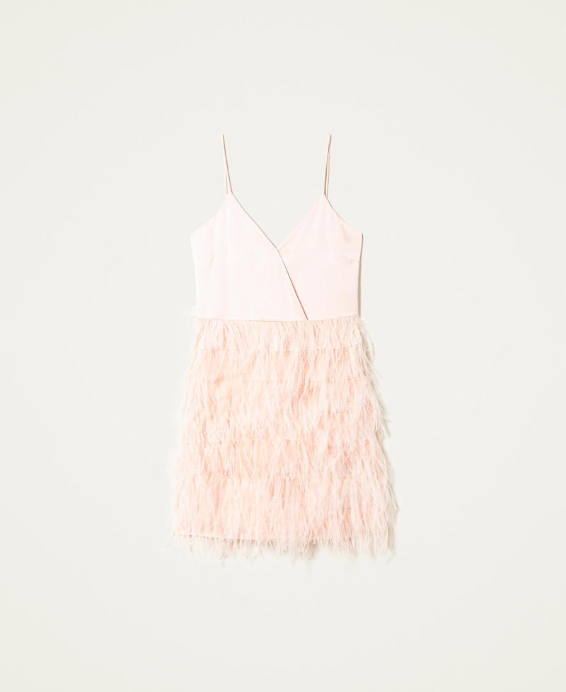 Satin dress with feathers