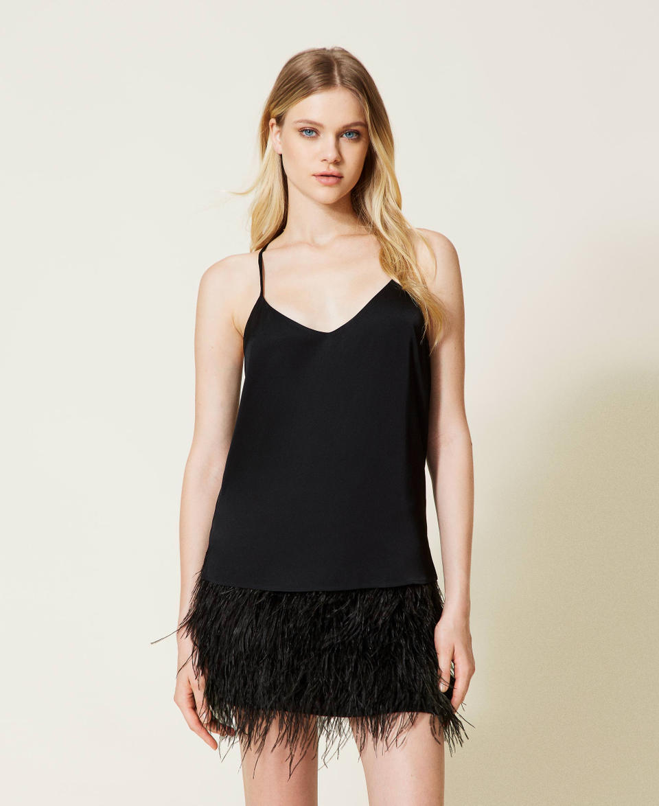 Top con spalline in raso Nero Donna 222TP2603_00006_01