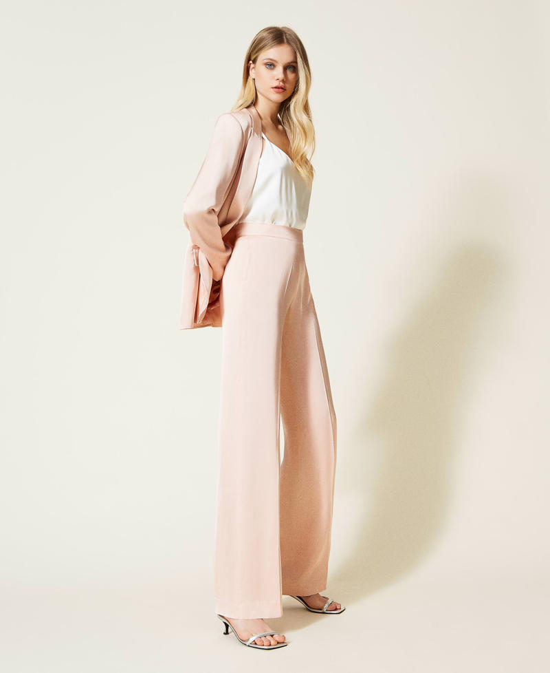 Satin palazzo trousers Parisienne Pink Woman 222TP2605-02