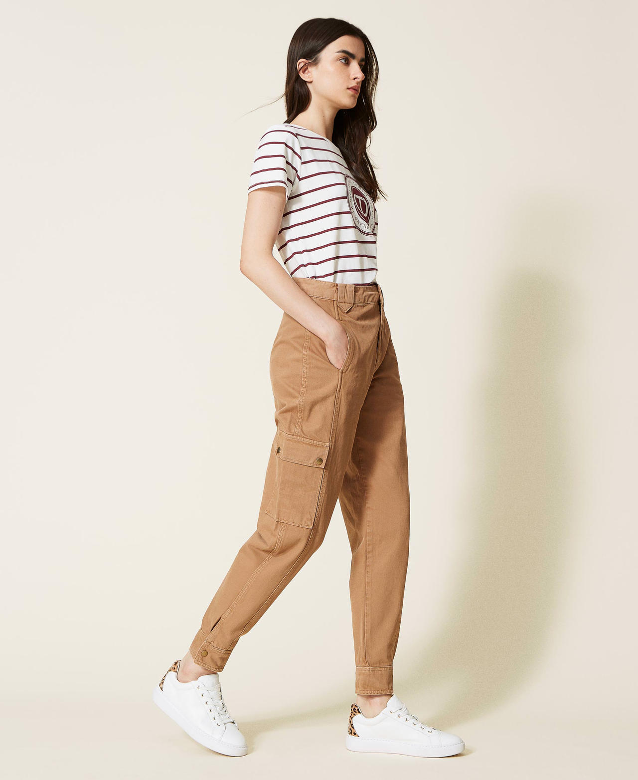 Cotton bull cargo trousers Camel Woman 222TP2630-03