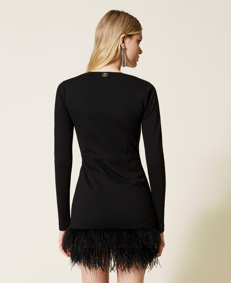 Fitted dress with feathers Black Woman 222TP2640-04