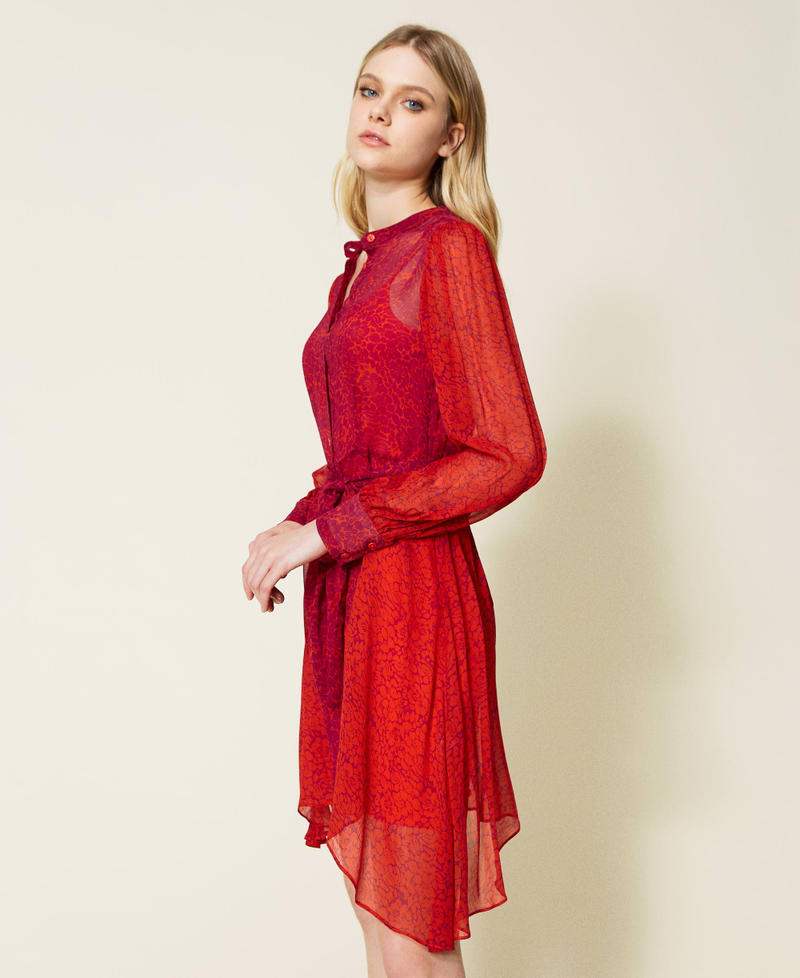 Vestido corto de crepé estampado Estampado Pansy Fucsia / Rojo «Goji» Mujer 222TP2680-04