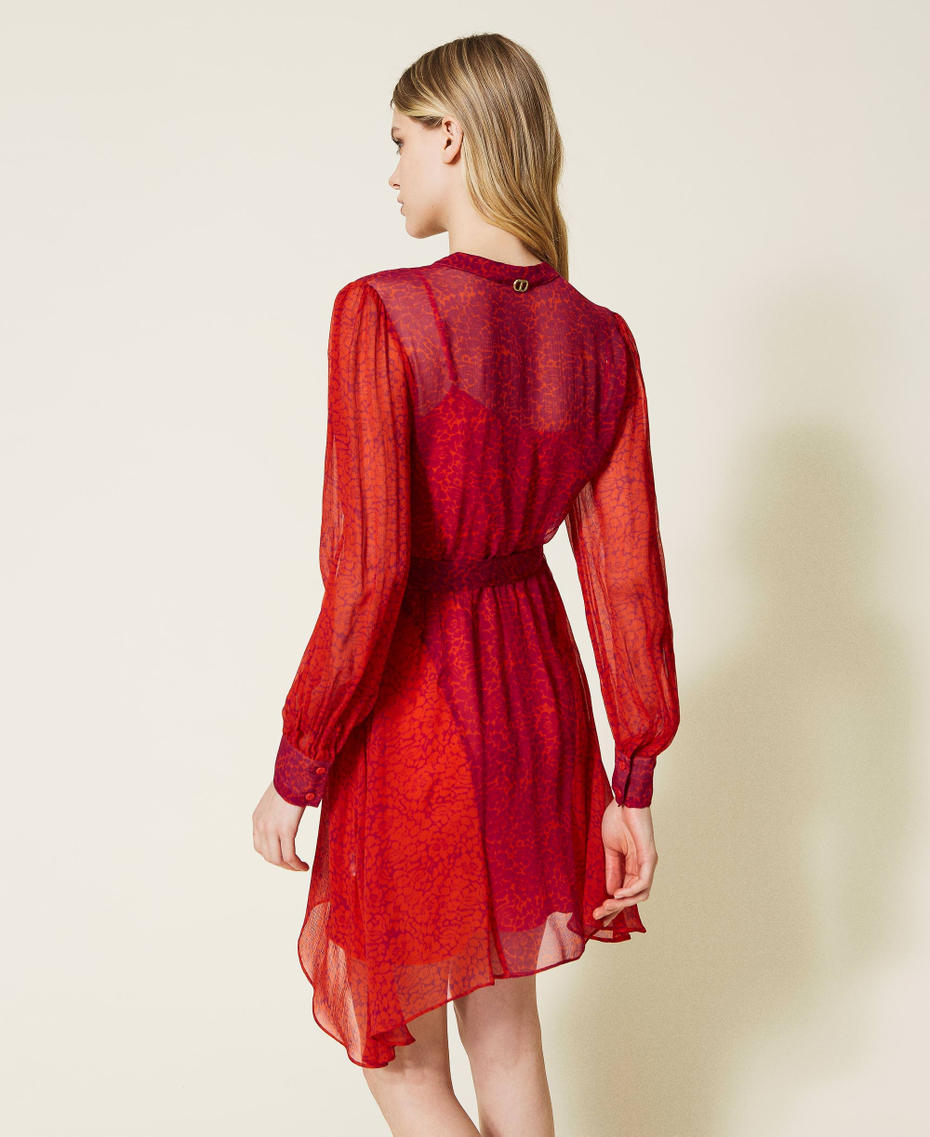 Vestido corto de crepé estampado Estampado Pansy Fucsia / Rojo «Goji» Mujer 222TP2680-05