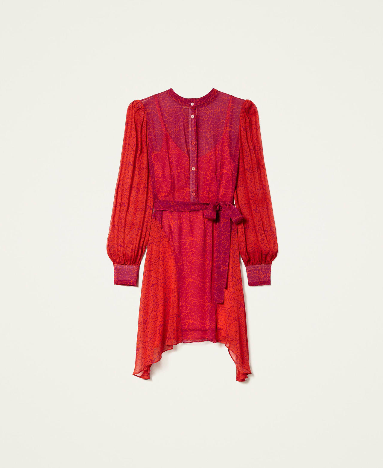 Vestido corto de crepé estampado Estampado Pansy Fucsia / Rojo «Goji» Mujer 222TP2680-0S