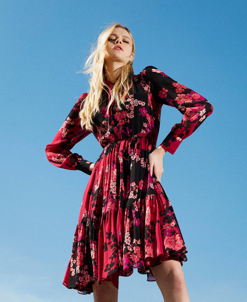Midi creponne floral dress Woman Fuchsia TWINSET Milano