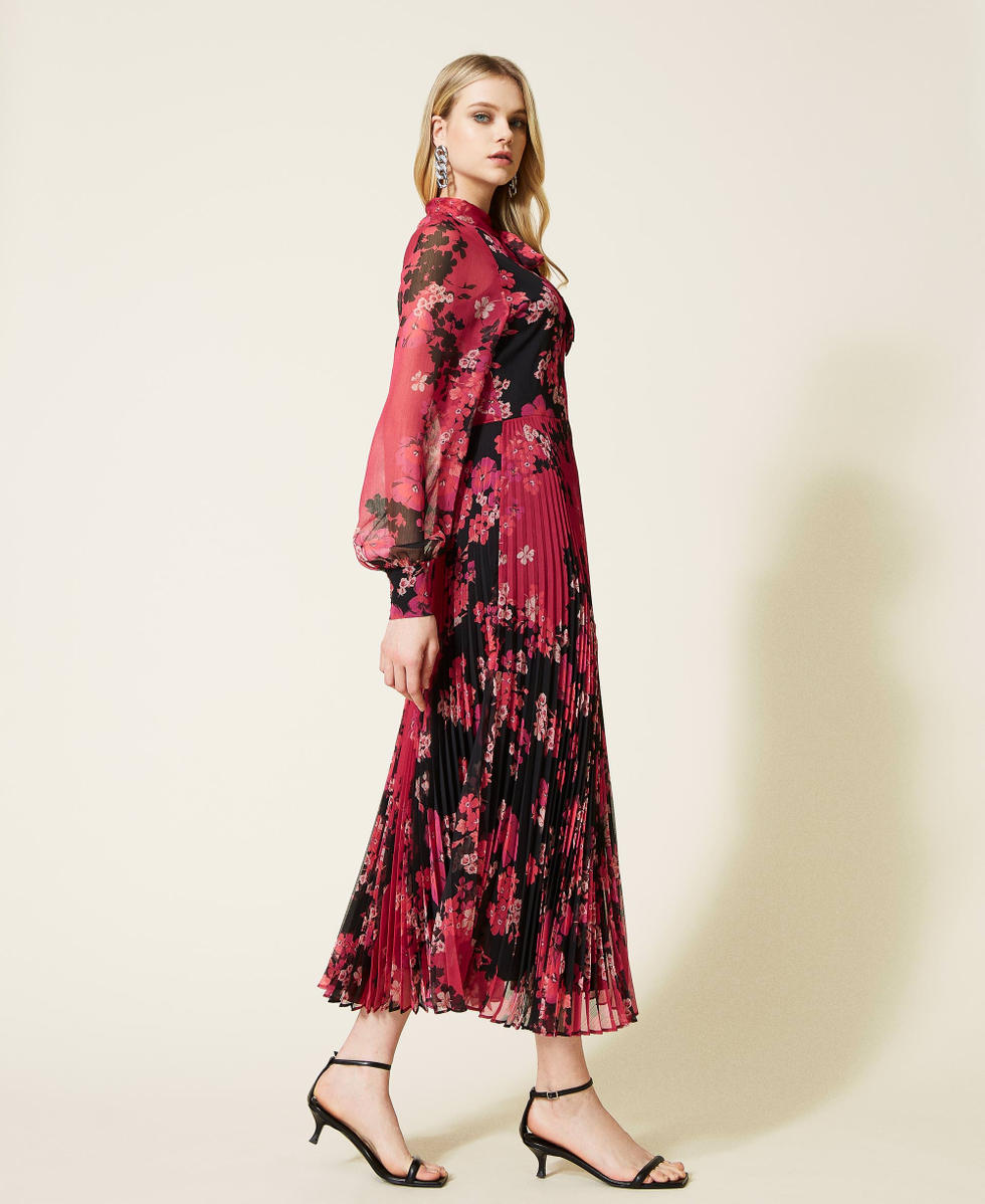 Vestido largo de crep de flores Mujer Fucsia TWINSET Milano