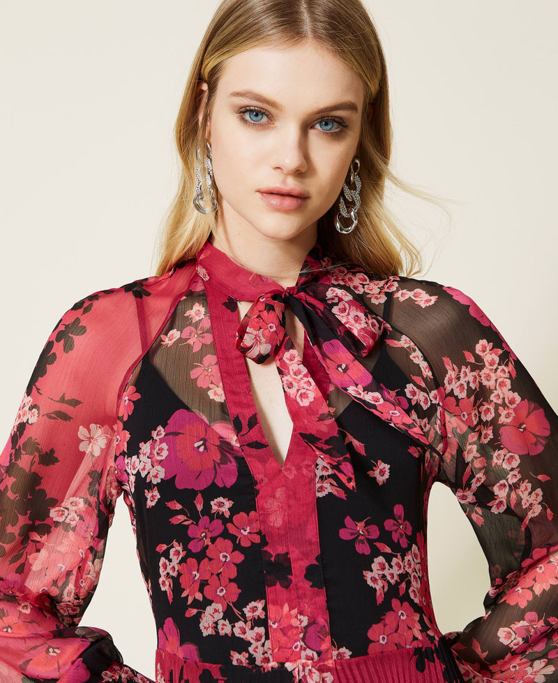 Floral creponne long dress