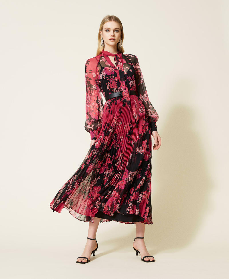 Floral creponne long dress