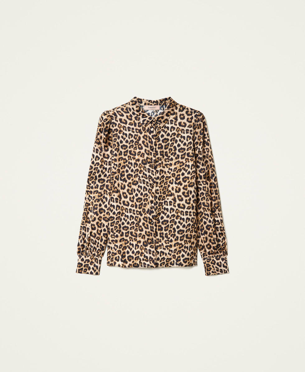Satin animal print blouse deals