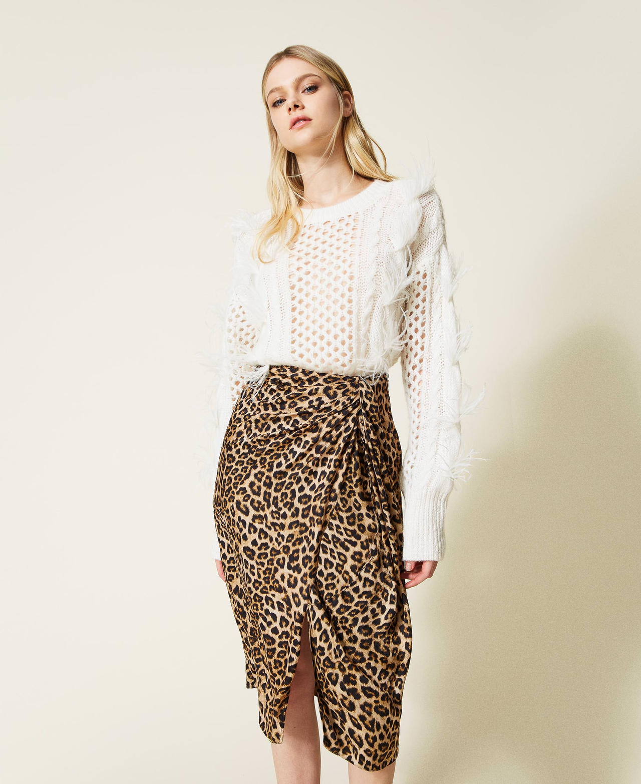 Cow Print Satin Midi Skirt