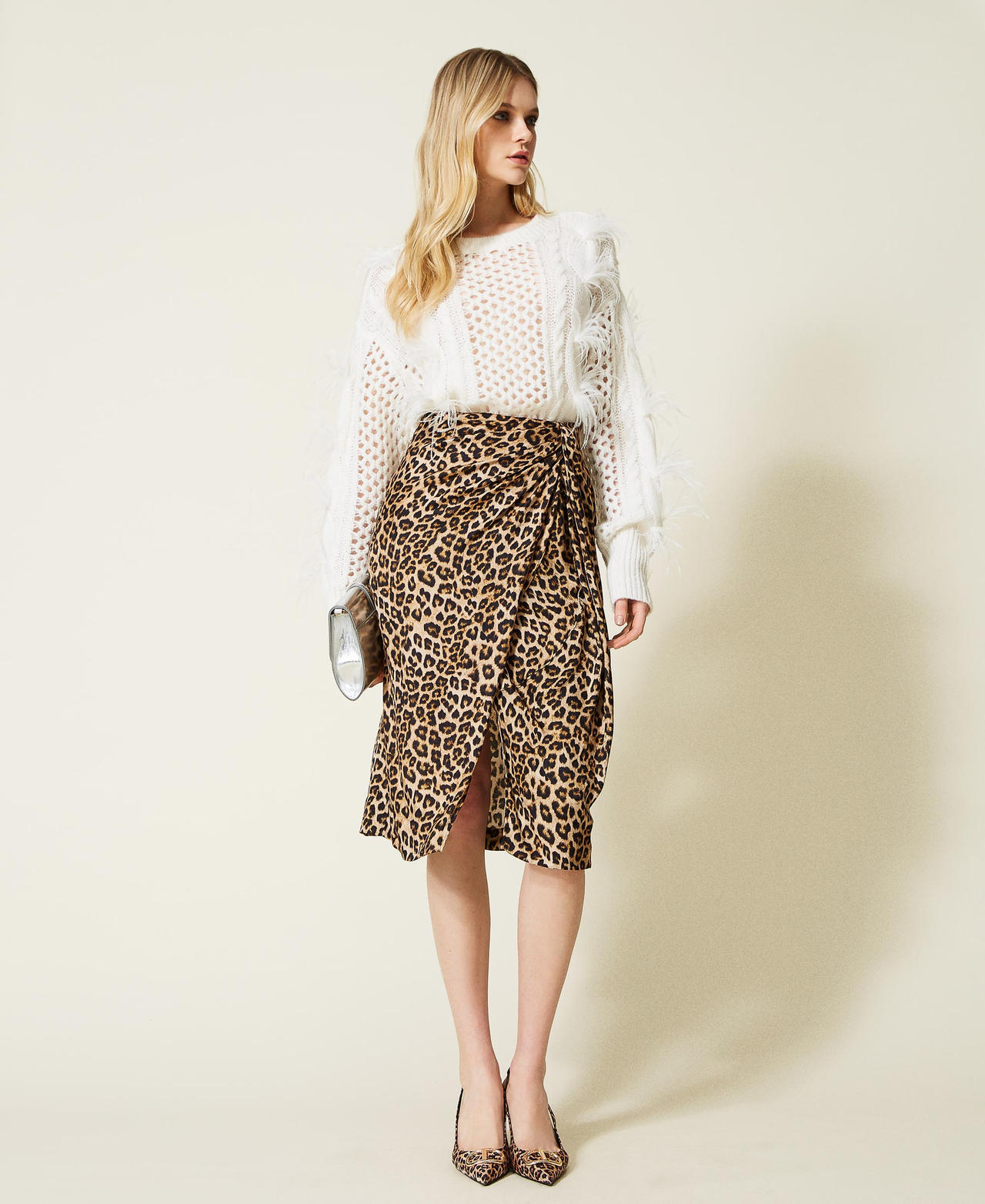 Leopard print satin hotsell wrap midi skirt