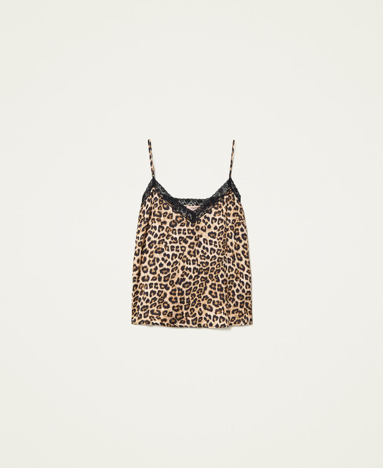 Top en satin animalier avec dentelle