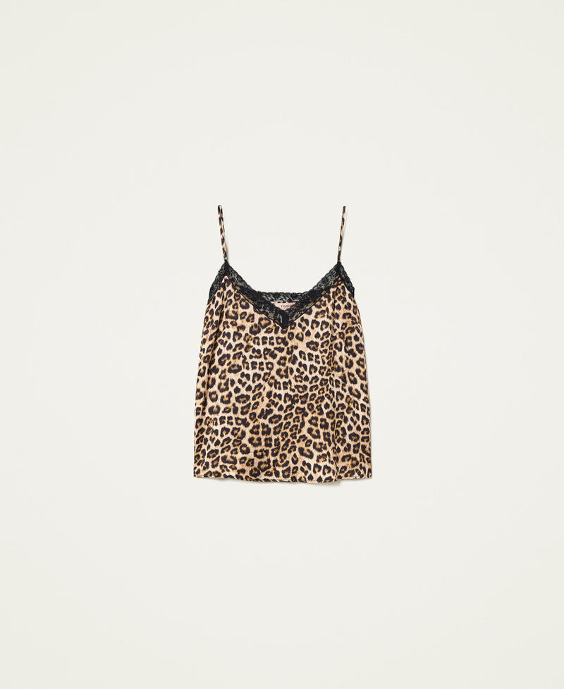 Top en satin animalier avec dentelle