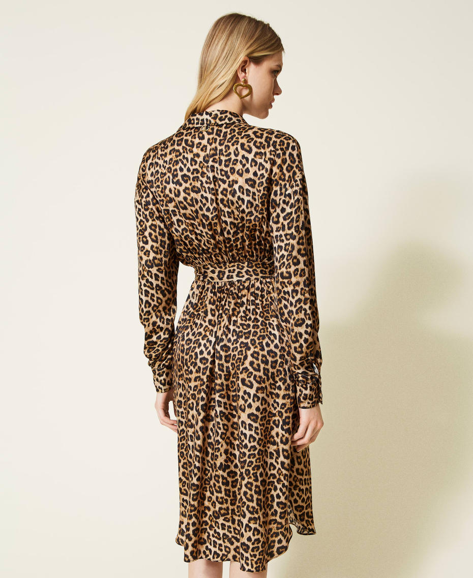 Animal print satin shirt dress