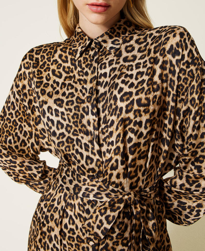 Animal print satin shirt dress