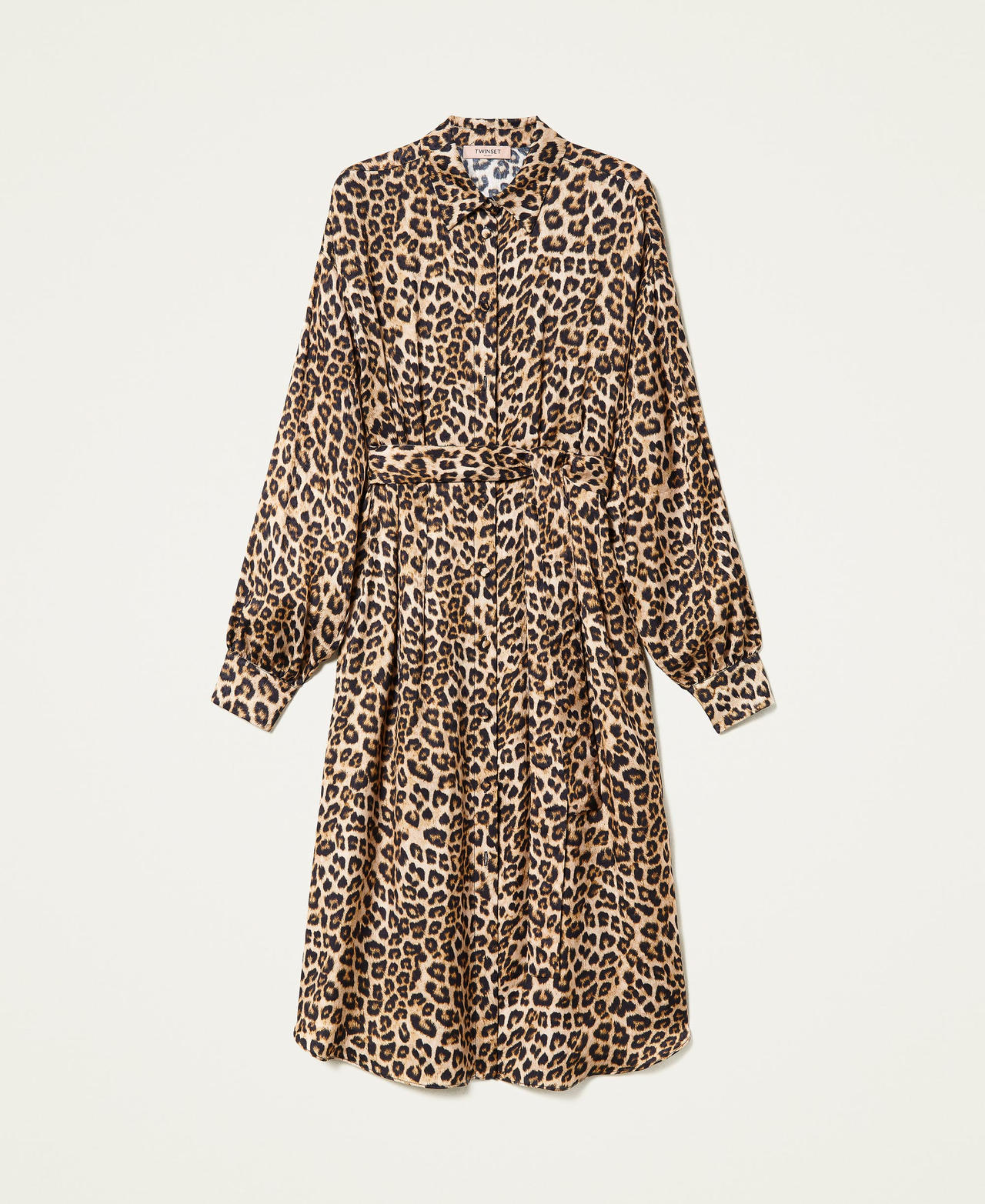 Animal print satin shirt dress