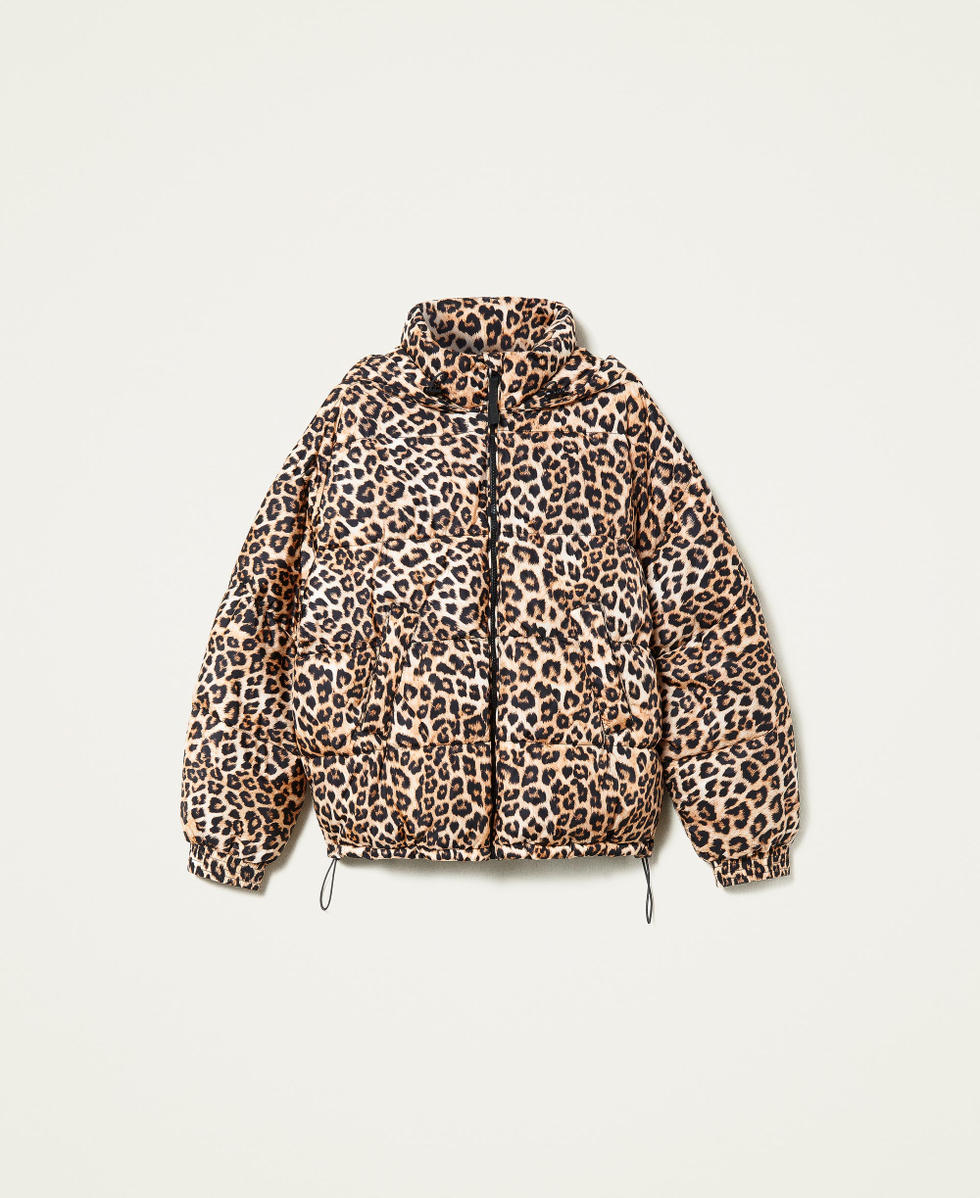 Short animal print puffer jacket