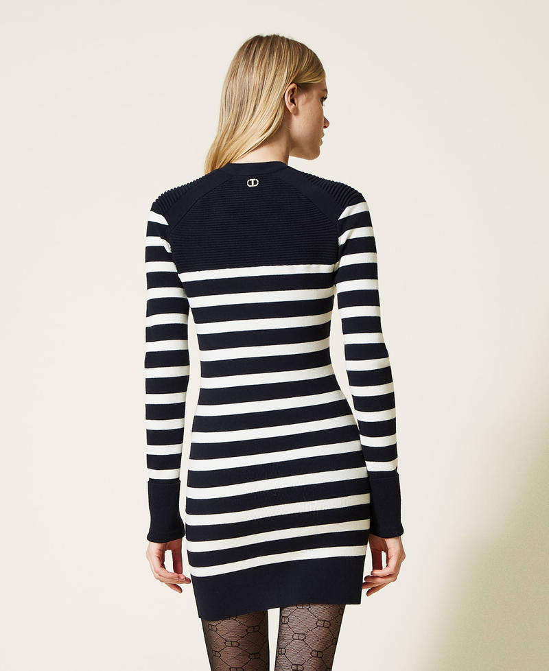 Short striped knit dress Two-tone "Dress" Blue / Snow Woman 222TP3010-03