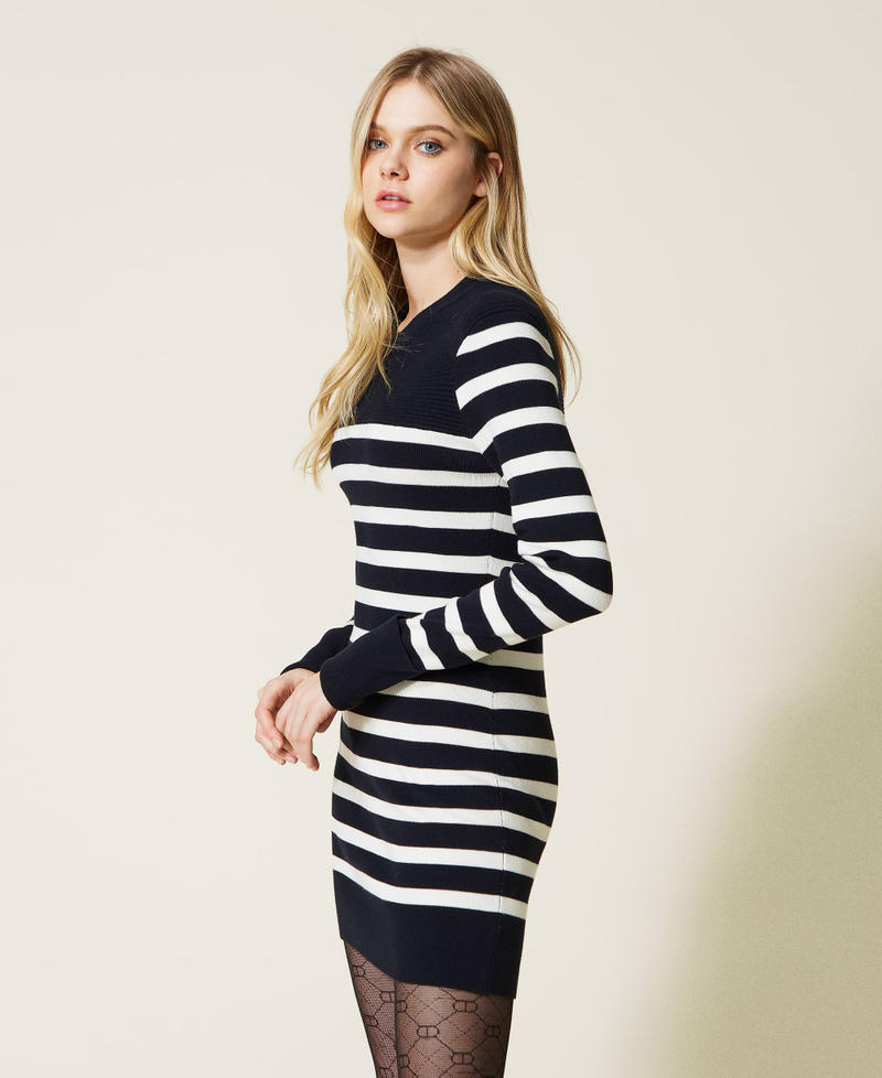 Short striped knit dress Two-tone "Dress" Blue / Snow Woman 222TP3010-04