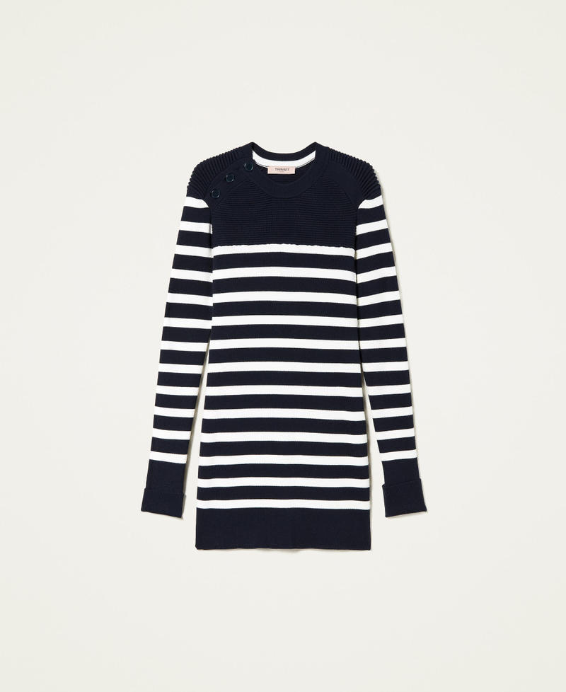 Short striped knit dress Two-tone "Dress" Blue / Snow Woman 222TP3010-0S