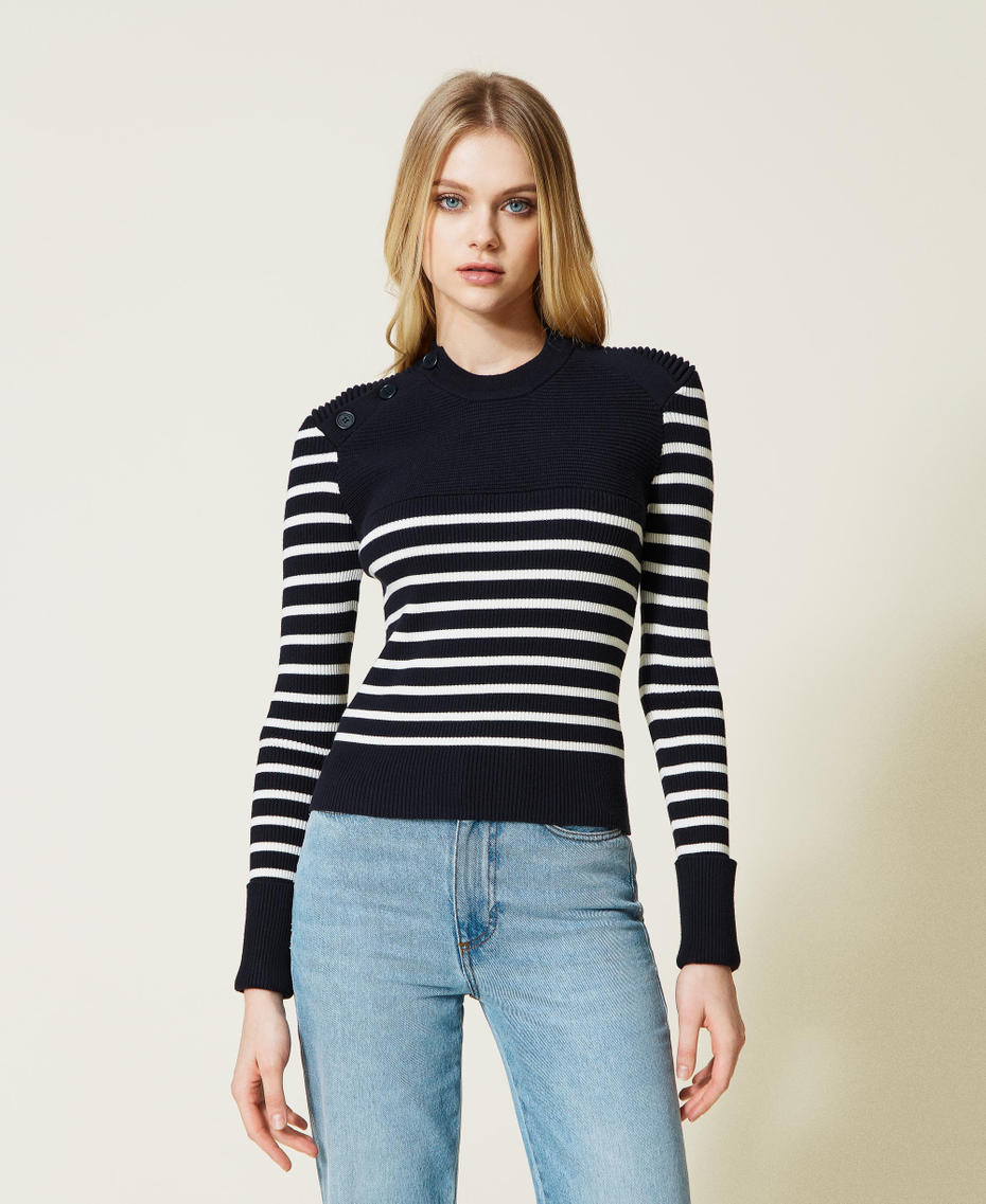 Maglia a righe con costine Bicolor Blu "Dress Blue" / Neve Donna 222TP3011_07247_01