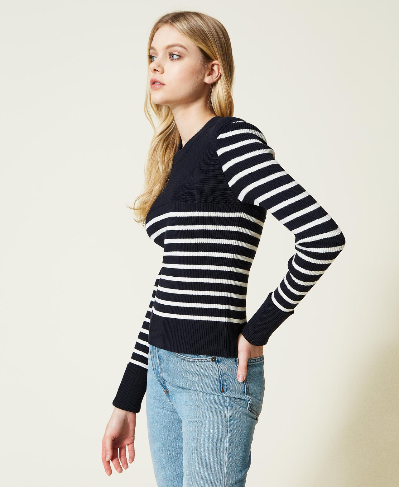 Maglia a righe con costine Bicolor Blu "Dress Blue" / Neve Donna 222TP3011_07247_02