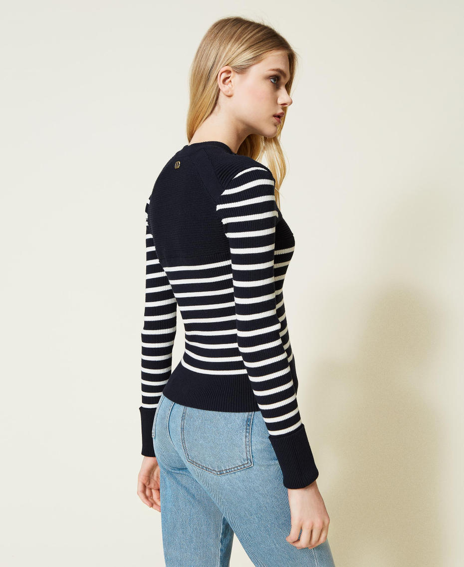 Maglia a righe con costine Bicolor Blu "Dress Blue" / Neve Donna 222TP3011_07247_03