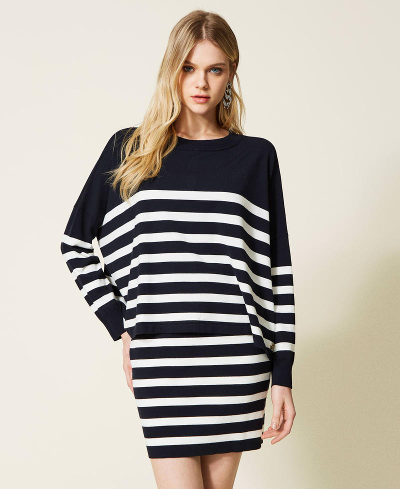 Striped jumper-cardigan Two-tone "Dress" Blue / Snow Woman 222TP3013-02