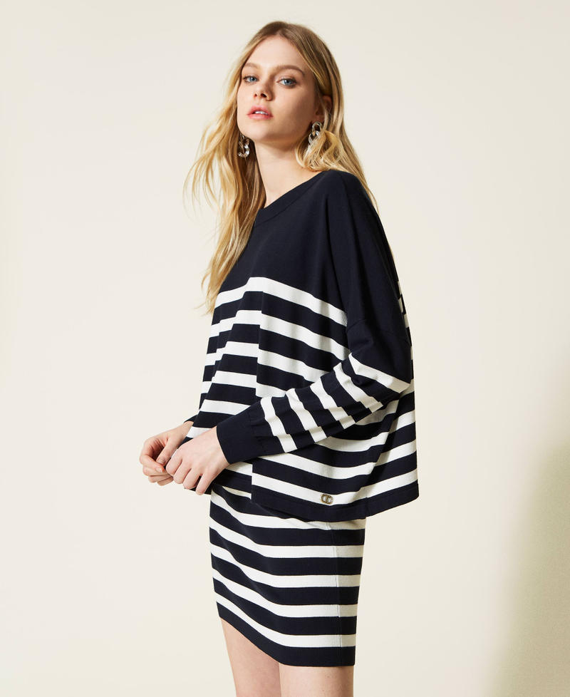 Striped jumper-cardigan Two-tone "Dress" Blue / Snow Woman 222TP3013-03