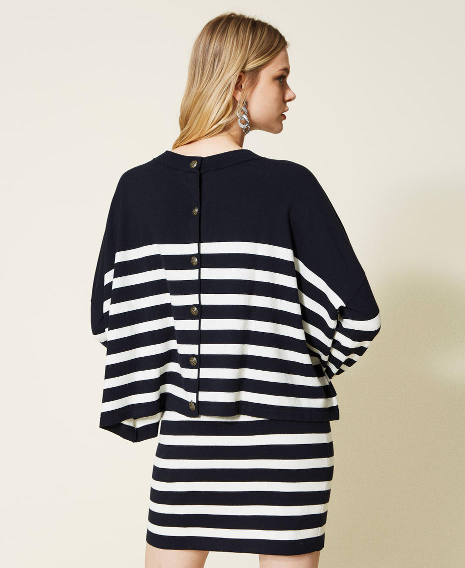 Striped jumper-cardigan Two-tone "Dress" Blue / Snow Woman 222TP3013-04