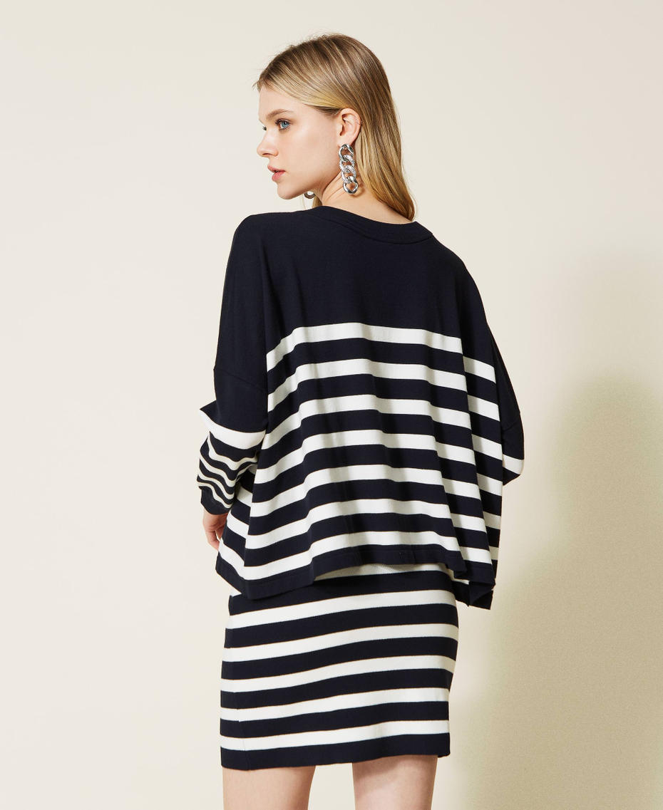 Striped jumper-cardigan Two-tone "Dress" Blue / Snow Woman 222TP3013-06