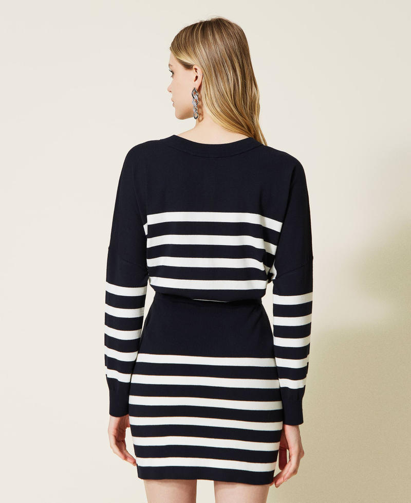 Striped knit miniskirt Two-tone "Dress" Blue / Snow Woman 222TP3014-04