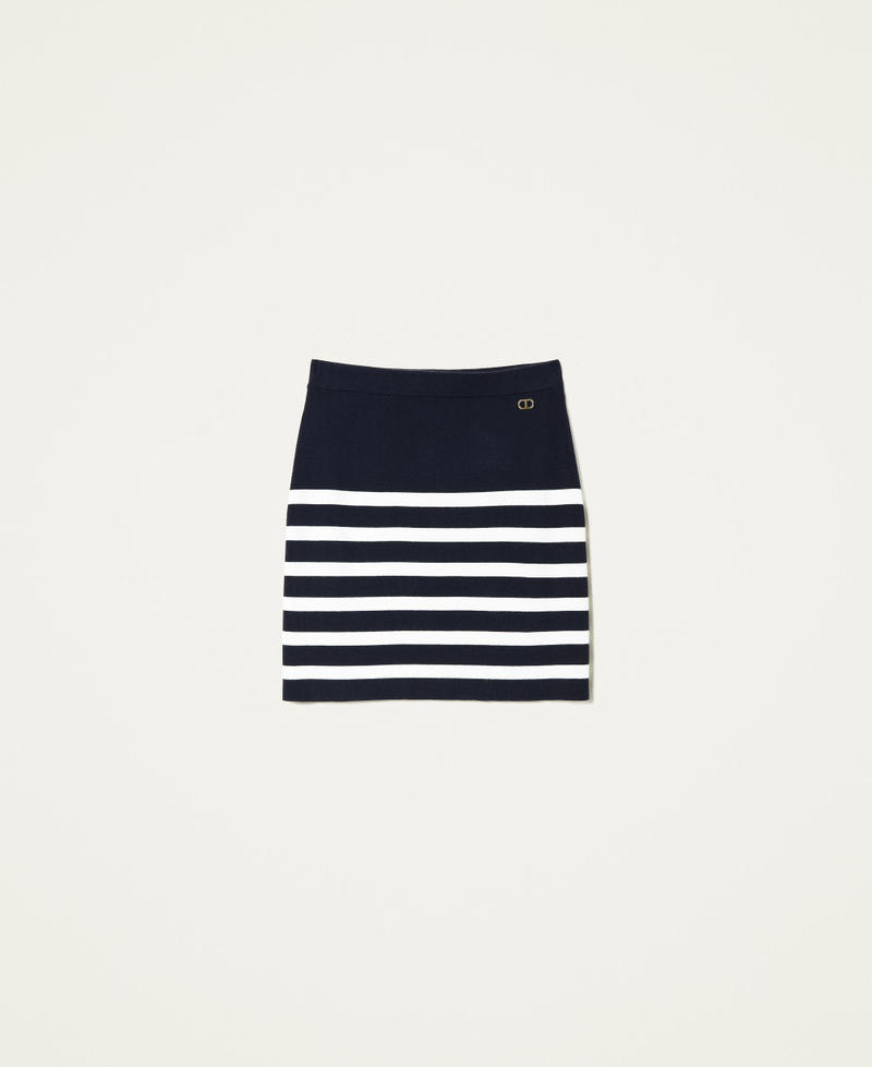 Striped knit miniskirt Two-tone "Dress" Blue / Snow Woman 222TP3014-0S