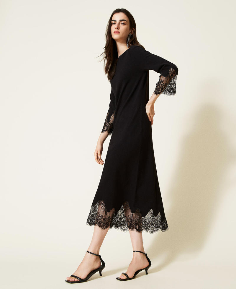 Midi knit dress with lace Black Woman 222TP3020-02