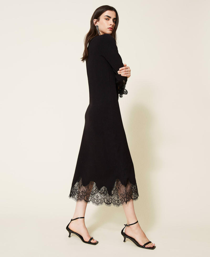 Midi knit dress with lace Black Woman 222TP3020-03