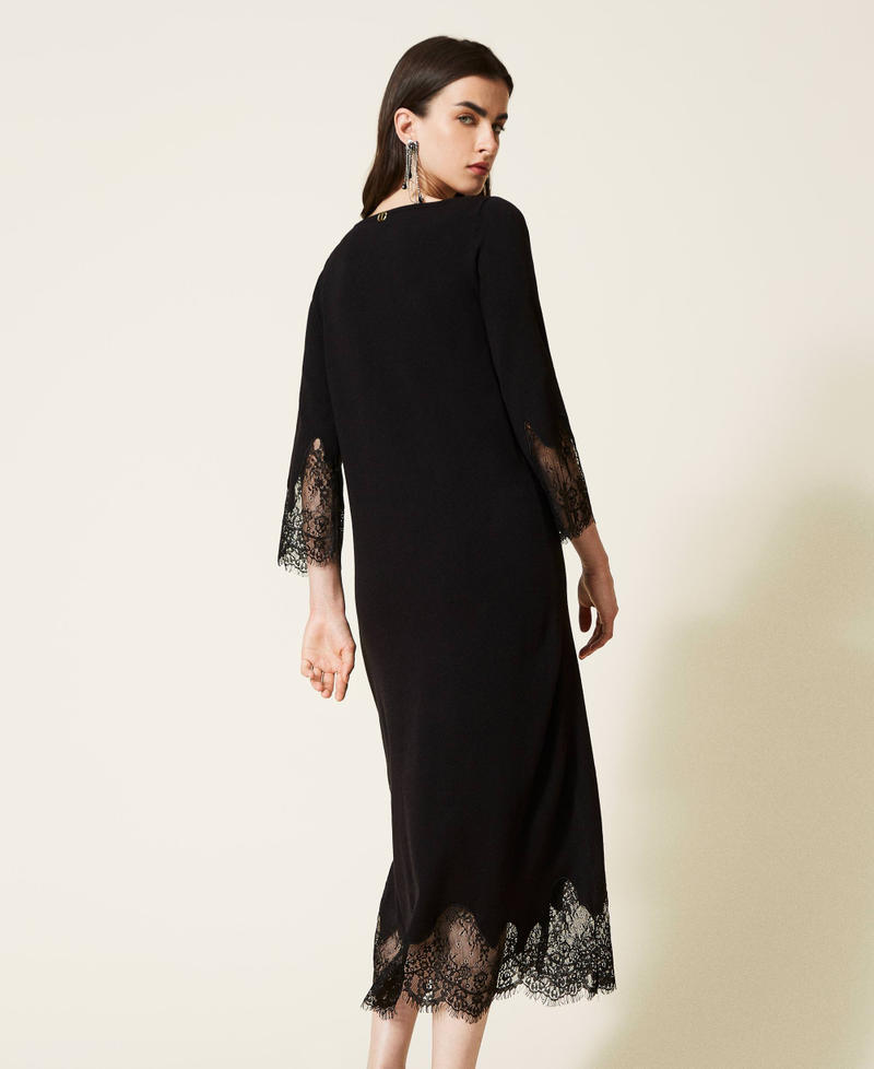 Midi knit dress with lace Black Woman 222TP3020-04
