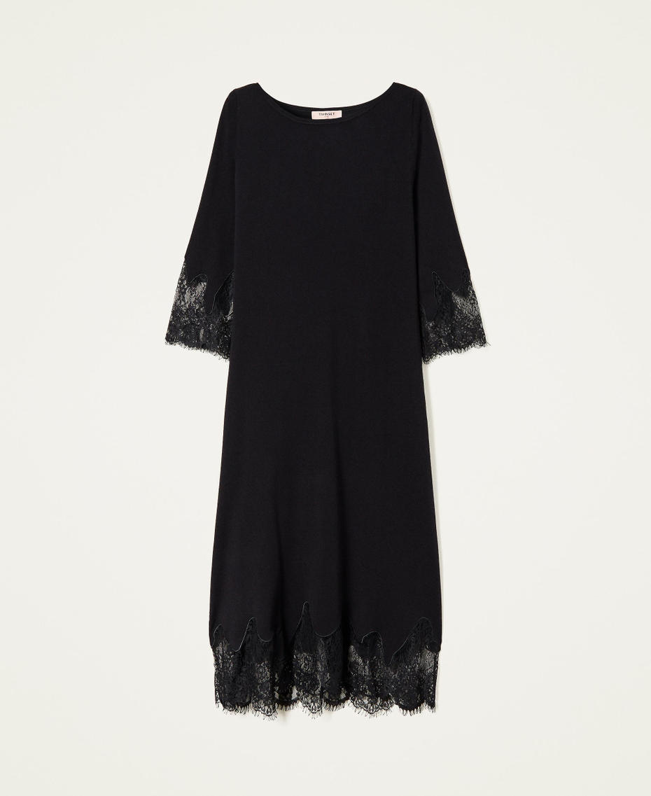 Midi knit dress with lace Black Woman 222TP3020-0S
