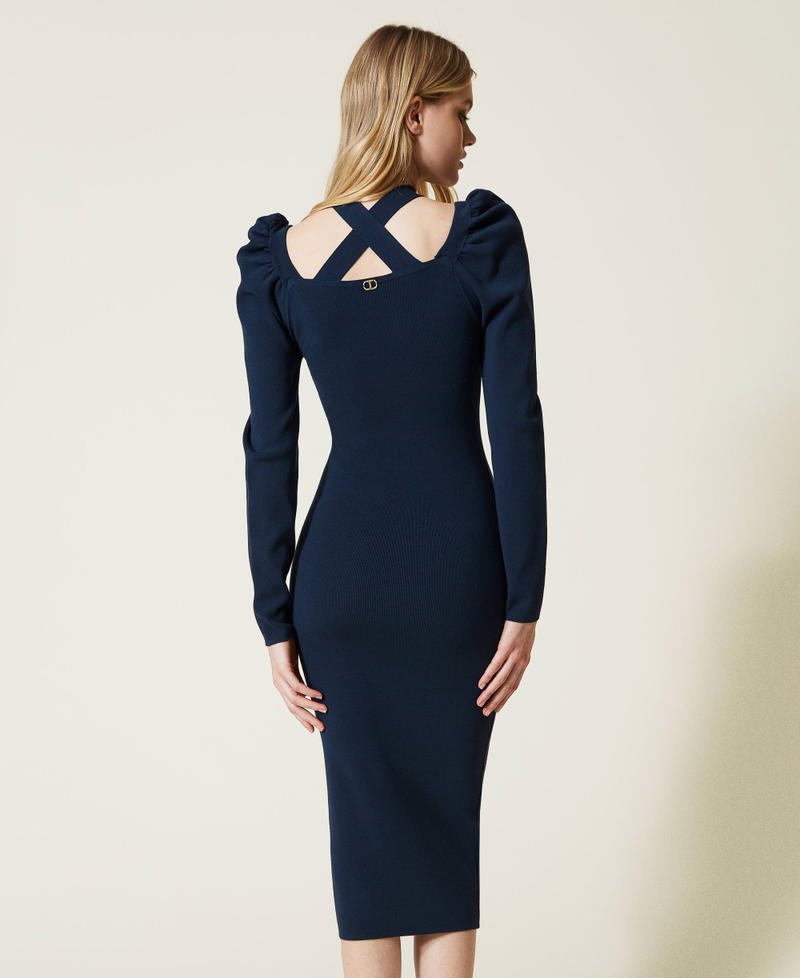 Fitted knit dress with chest straps "Dress" Blue Woman 222TP3033-04