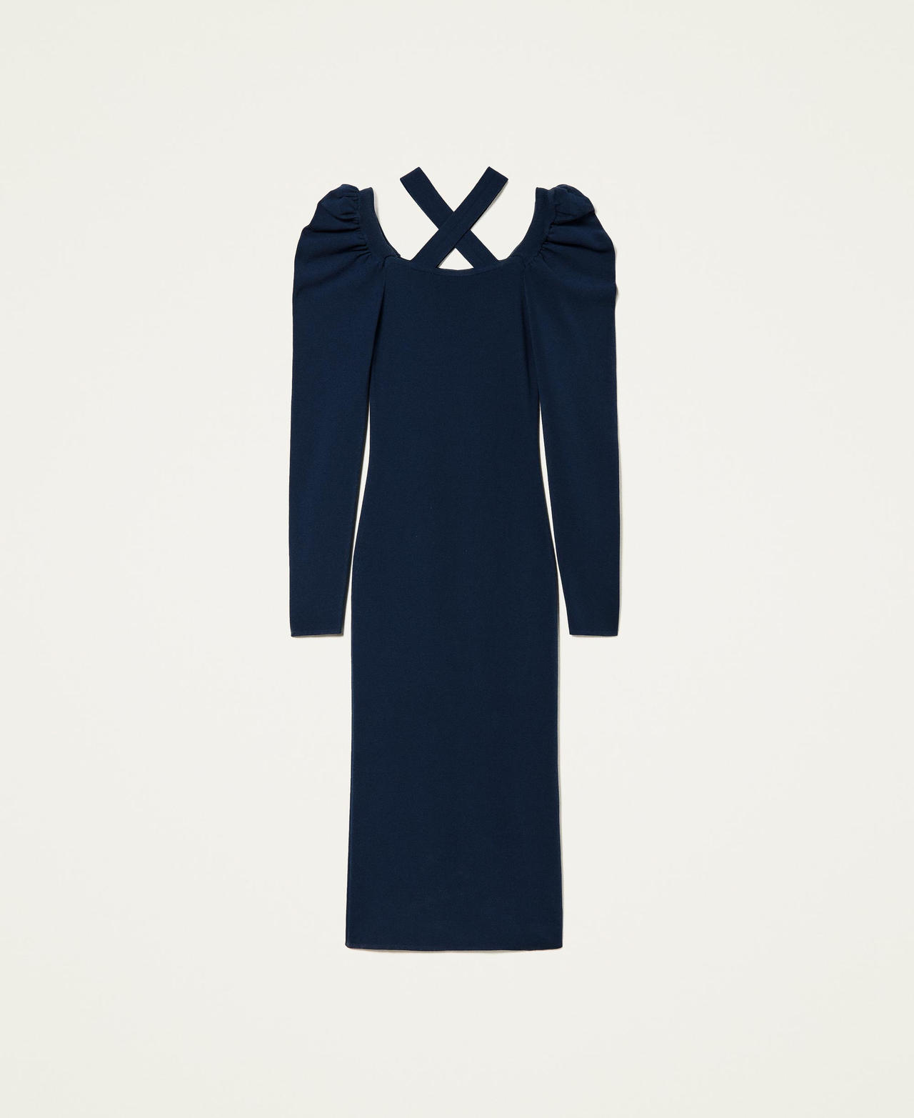 Figurbetontes Strickkleid mit Bändern „Dress Blue“-Blau Frau 222TP3033-0S