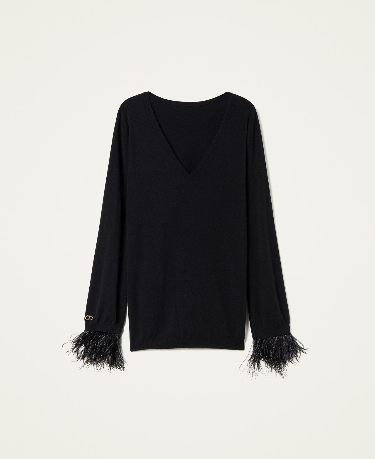 Pull double usage avec plumes Noir Femme 222TP3040_00006_0S