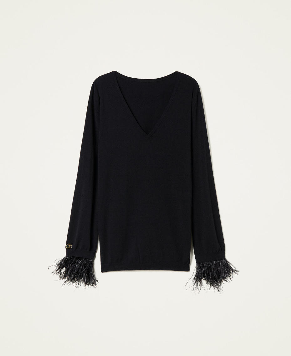 Dual-use jumper with feathers Black Woman 222TP3040_00006_S0