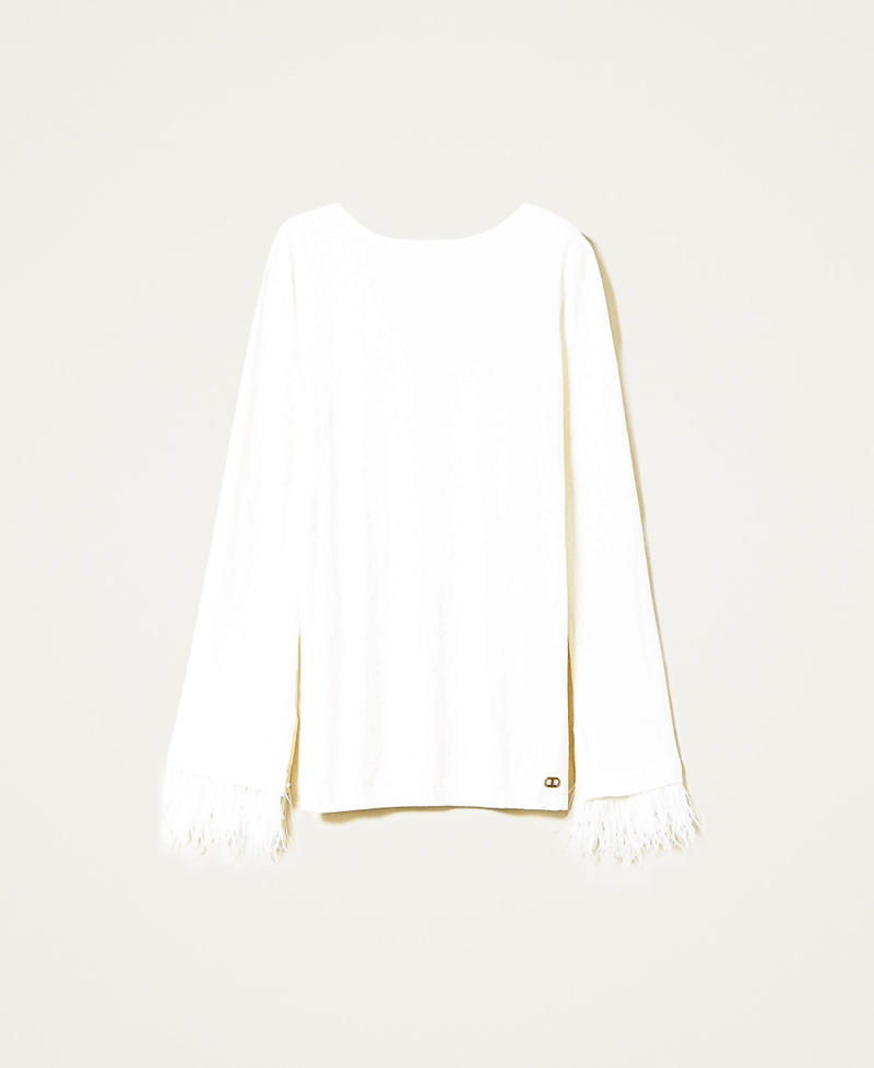 Dual-use jumper with feathers White Snow Woman 222TP3040-0S