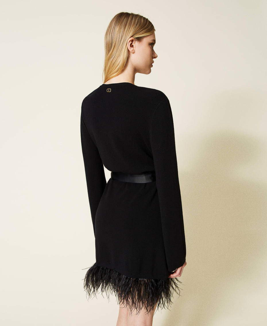 Short knit dress with feathers Black Woman 222TP3041-04