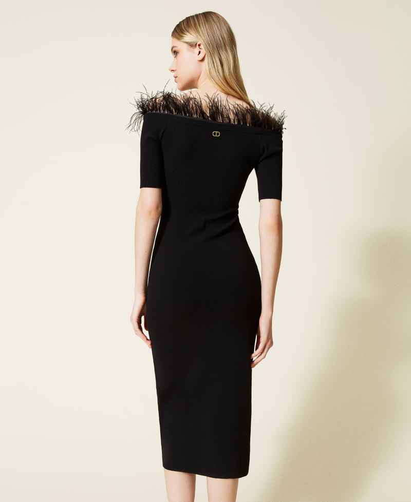 Midi knit dress with feathers