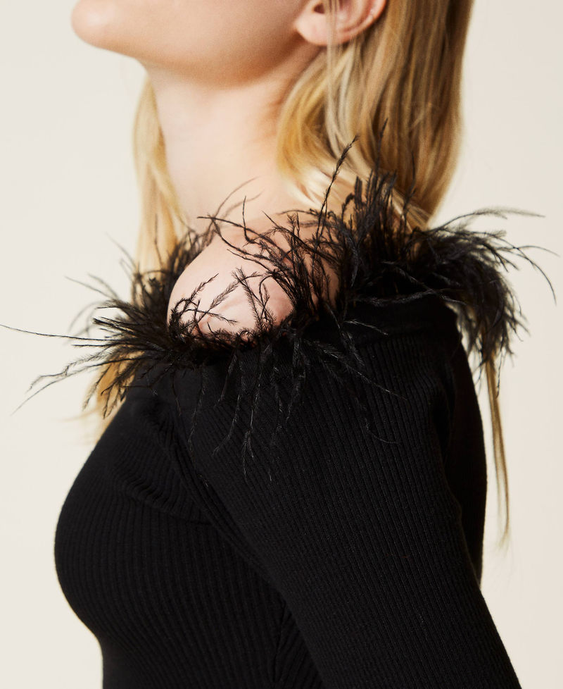Midi knit dress with feathers Black Woman 222TP3042-06