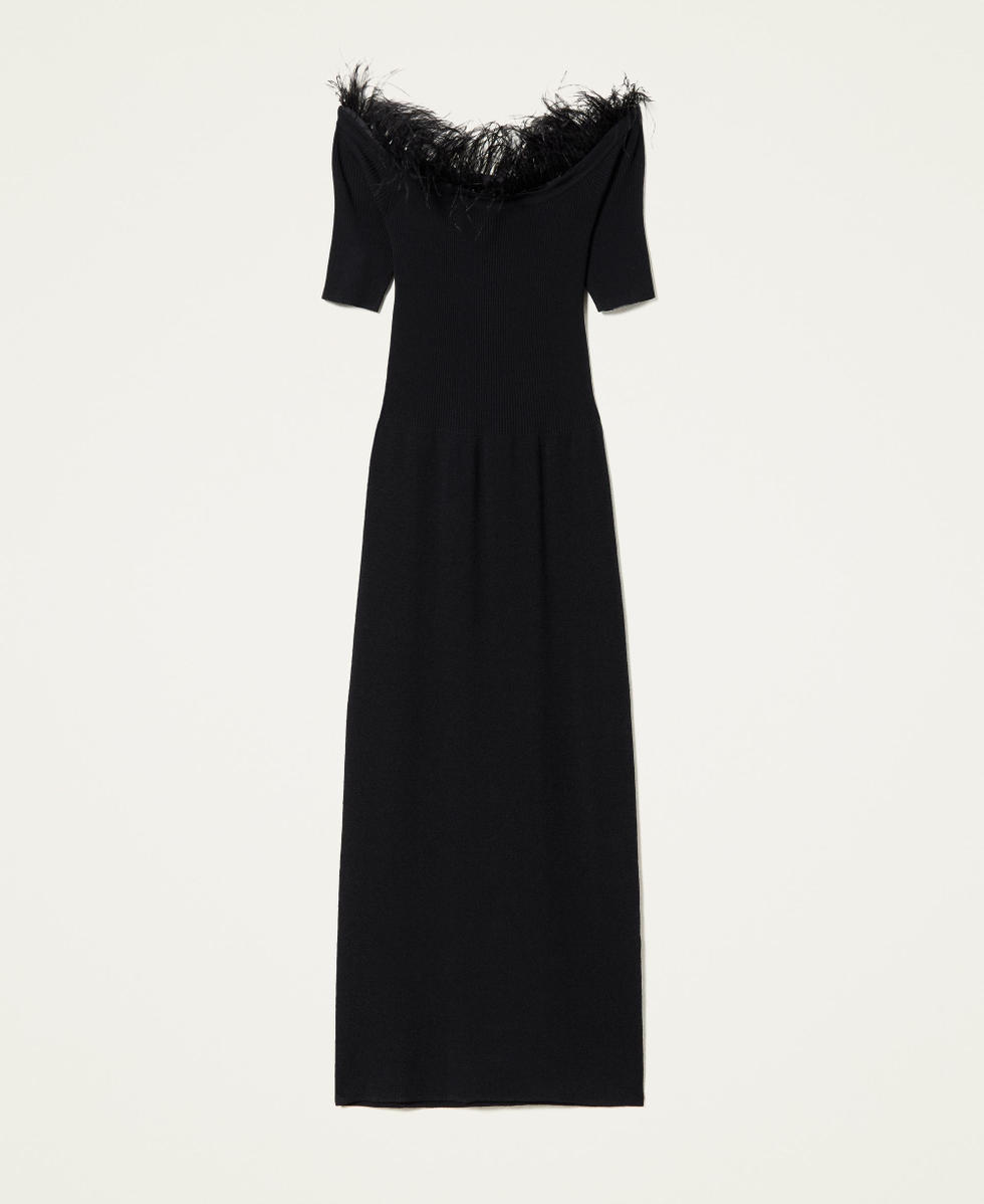 Midi knit dress with feathers